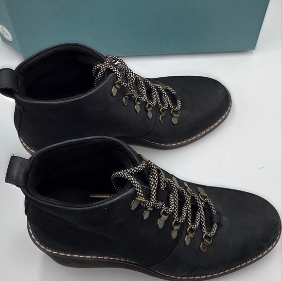 Toms Wedge Boot Melrose Black Water Resistant Lace Up Womens Size 8 New With Box - Picture 4 of 16